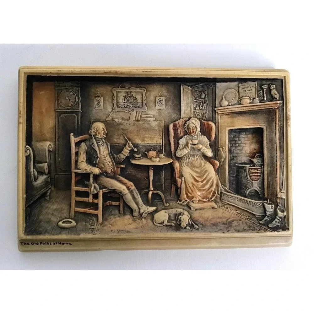 VTG Arthur Osborne Ivorex Wall Plaques A Friendly Call/The Old Folks at Home 3D